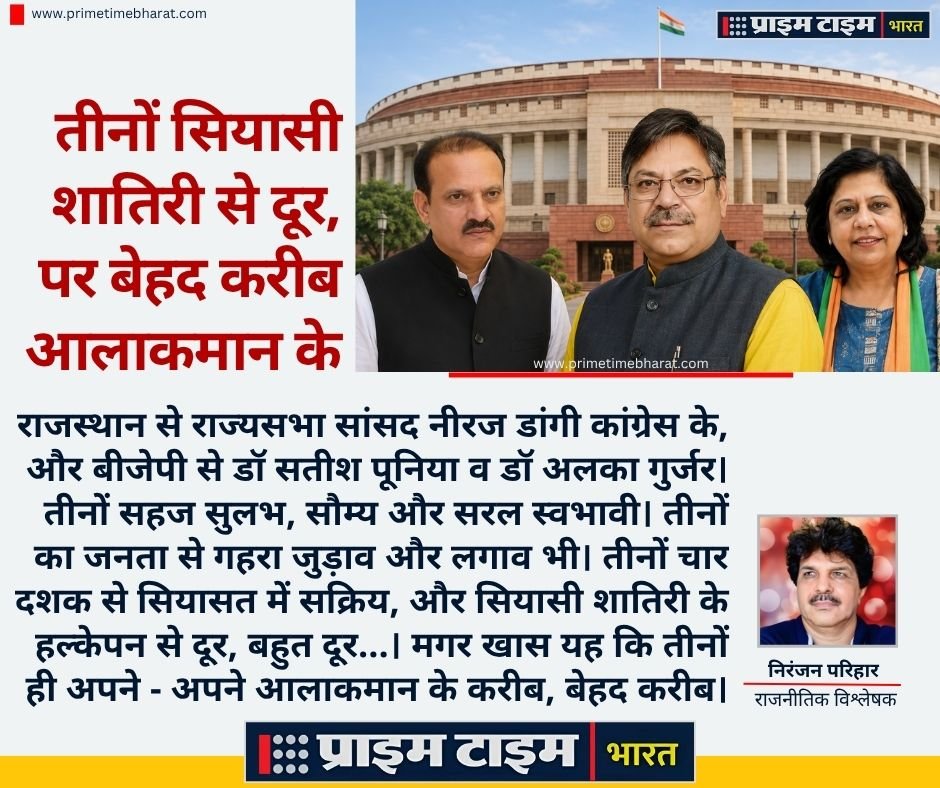 Rajya Sabha Election: राजस्थान को राज्यसभा चुनाव में मिली अनुभव, सादगी और समर्पण की नई तिकड़ी 1 Neeraj Dangi Satish Poonia Alka Gurjar RajyaSabha Election PrimeTimeBharat