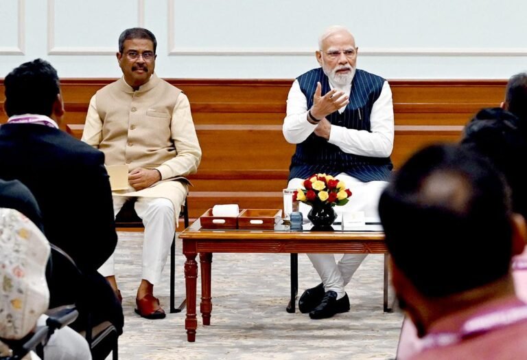 Dharmendra Pradhan with PM Narendra Modi Prime Time Bharat