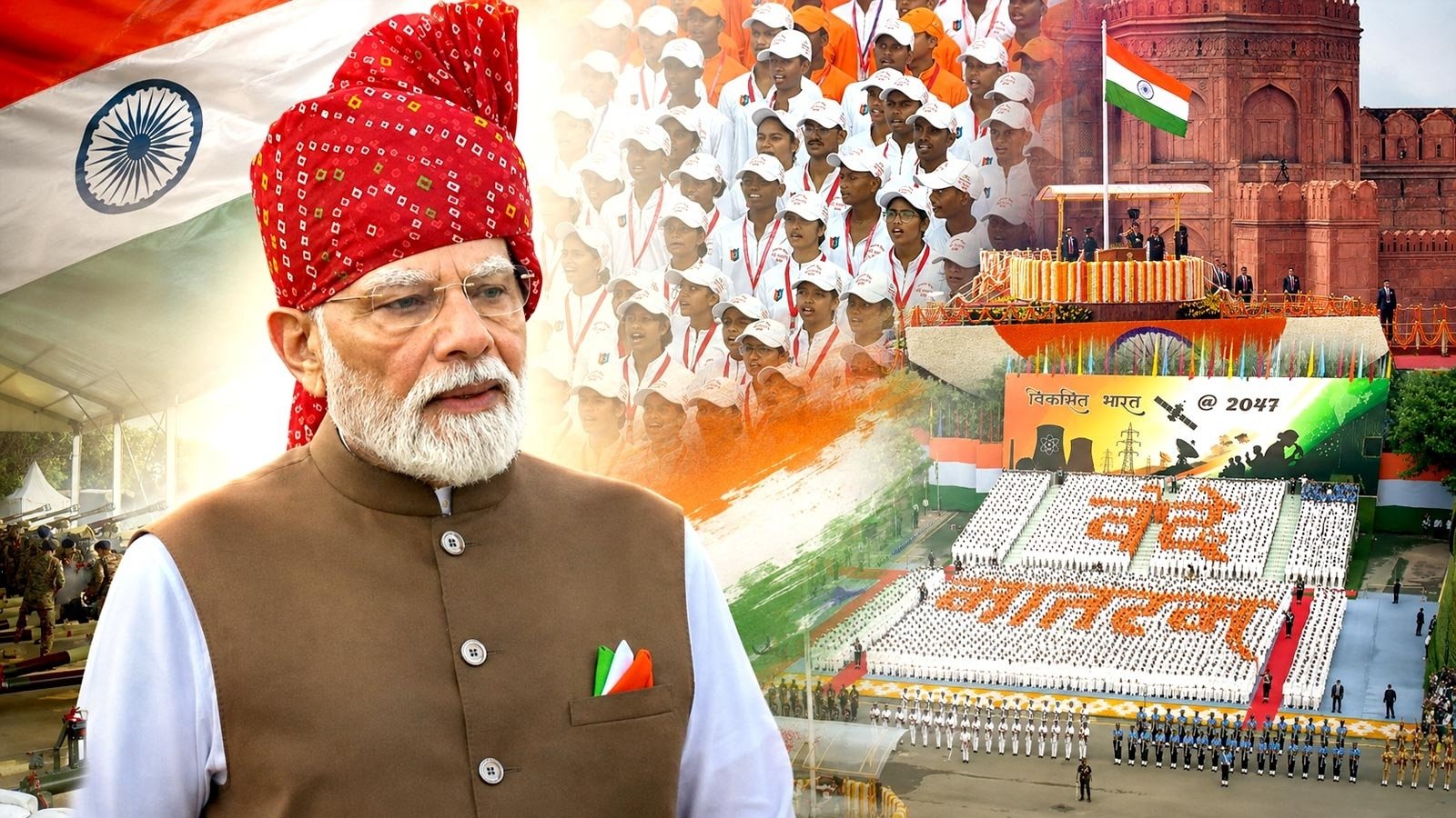Independence Day: लाल किले से लाल राजस्थानी बांधनी साफे में पीएम मोदी का राष्ट्र को लगातार 13वां संबोधन 1 PM Modi Rred Fort Prime Time Bharat 15082026